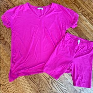 Zenana Outfitters Pink Set V-Neck Short Sleeve